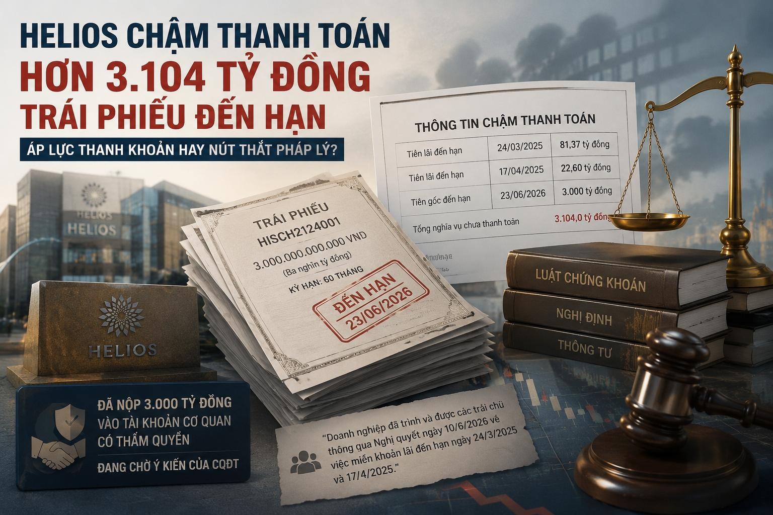 Helios chậm thanh toán hơn 3.104 tỷ đồng trái phiếu đến hạn: Áp lực thanh khoản hay nút thắt pháp lý?
