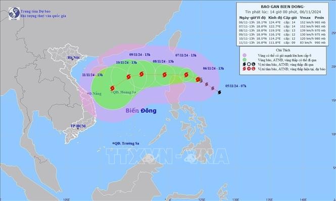 Bão YINXING giật cấp 17 đang di chuyển gần Biển Đông