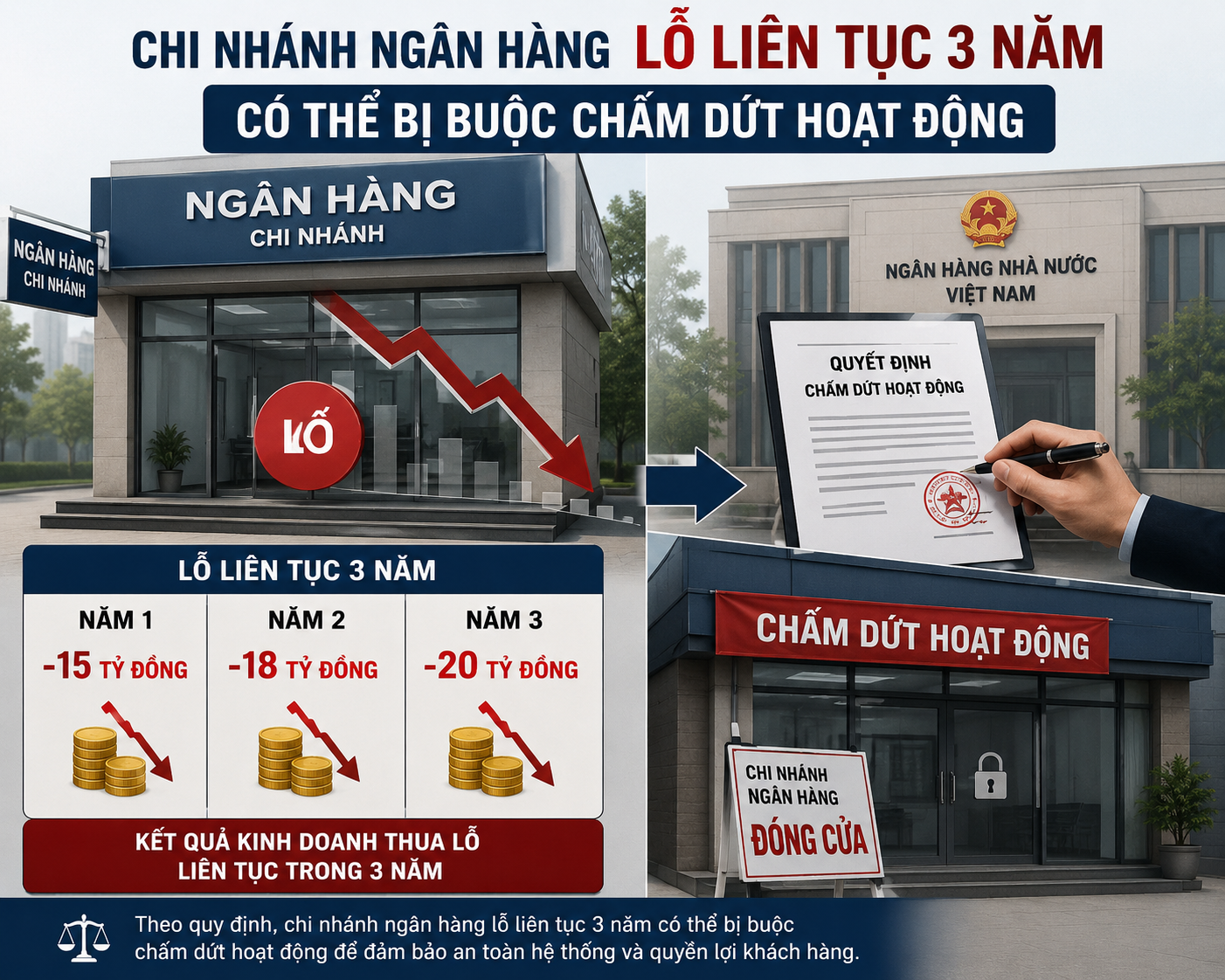Chi nhánh ngân hàng lỗ liên tục 3 năm có thể bị buộc chấm dứt hoạt động