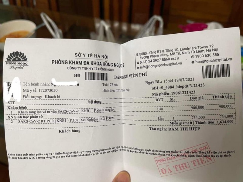 Phòng khám Đa khoa Hồng Ngọc thu phí xét nghiệm Covid- 19 với giá “trên trời” trong mùa dịch