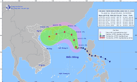 Bão số 7 cách Hoàng Sa khoảng 580km, giật cấp 12