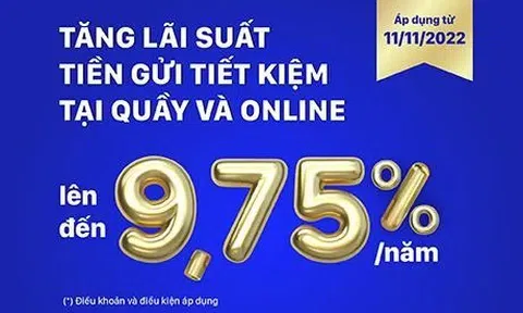 SCB tăng lãi suất tiết kiệm lên mức 9,75%/năm
