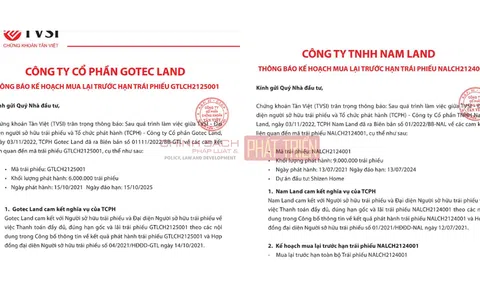 Nam Land và Gotec Land cam kết mua lại 1.500 tỷ trái phiếu trước hạn từ Chứng khoán Tân Việt