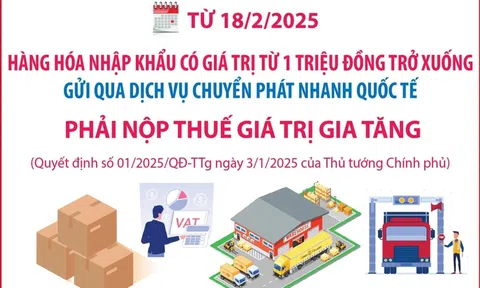 Hàng hóa nhập khẩu dưới 1 triệu đồng phải nộp thuế giá trị gia tăng từ 18/2/2025