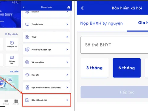 Hướng dẫn đóng tiếp BHXH tự nguyện, gia hạn thẻ BHYT qua ứng dụng trực tuyến của ngân hàng