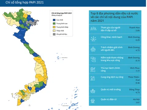 PAPI 2021: Nhiều chỉ số quản trị công sụt giảm