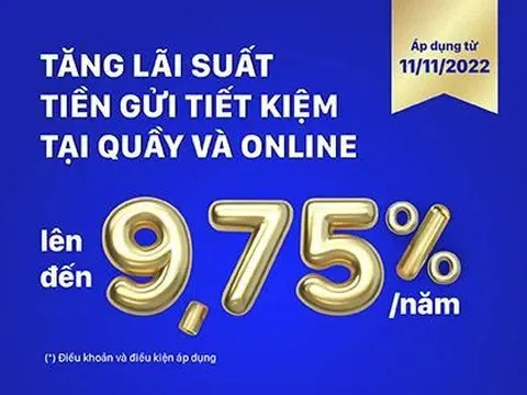 SCB tăng lãi suất tiết kiệm lên mức 9,75%/năm