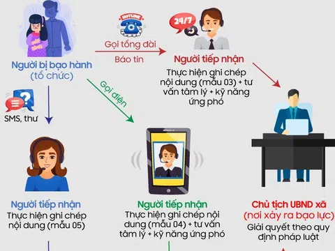 Infographics: Quy trình tiếp nhận và xử lý tin báo, tố giác bạo lực gia đình