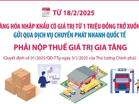 Hàng hóa nhập khẩu dưới 1 triệu đồng phải nộp thuế giá trị gia tăng từ 18/2/2025