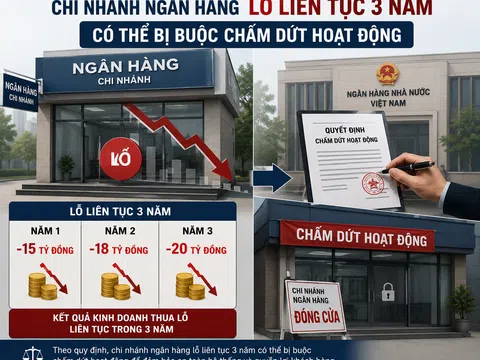 Chi nhánh ngân hàng lỗ liên tục 3 năm có thể bị buộc chấm dứt hoạt động